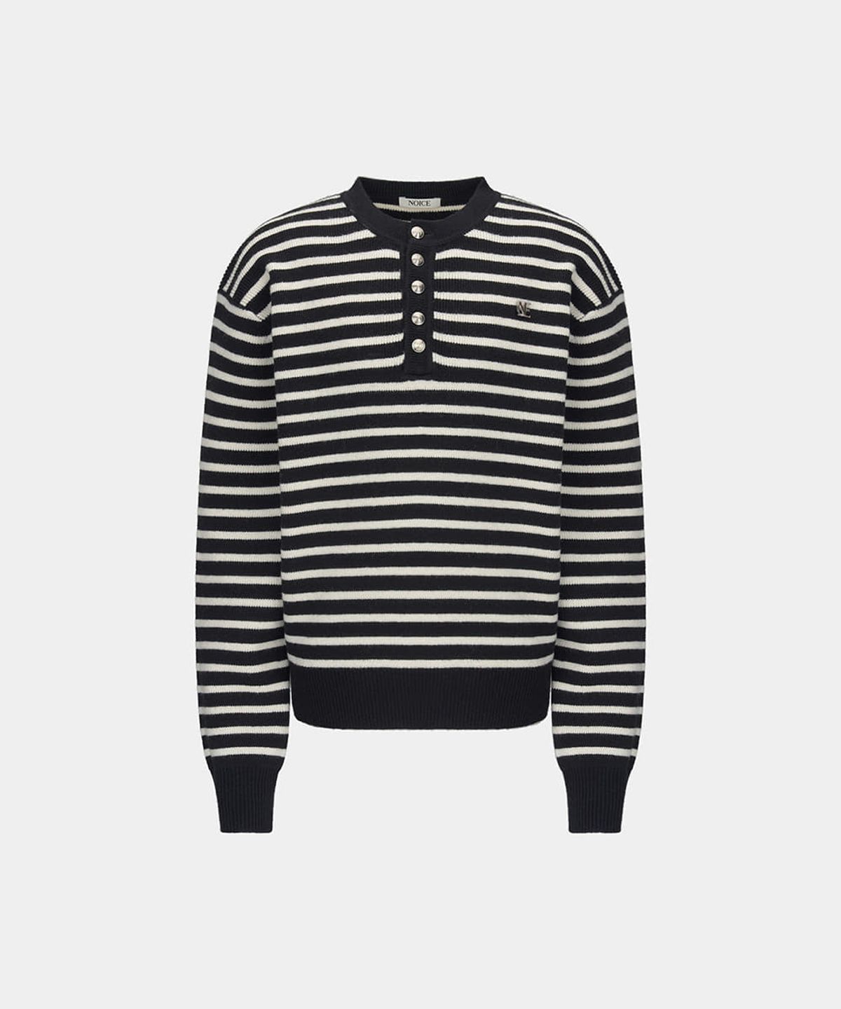 노이스(NOICE) WOOL HENLEY NECK SWEATER - STRIPE