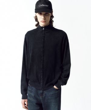 스톤 워시드 니트 집업 WASHED BLACK