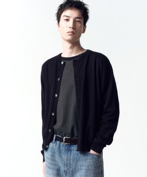 울 블렌드 라운드 넥 카디건 BLACK