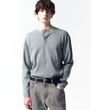 리브드 헨리넥 니트 MELANGE GREY