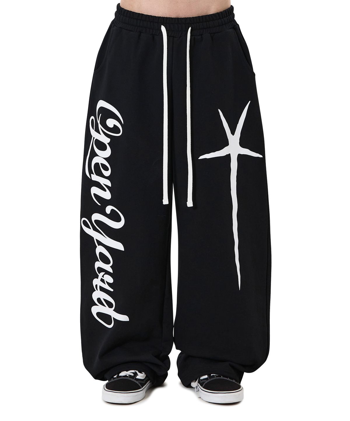 오픈야드(오와이)(OPENYARD(OY)) SCRIPT POPPERS SWEAT PANTS - BLACK