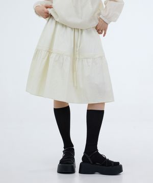 PINTUCK FLARE MID LENGTH SKIRT-4COLOR