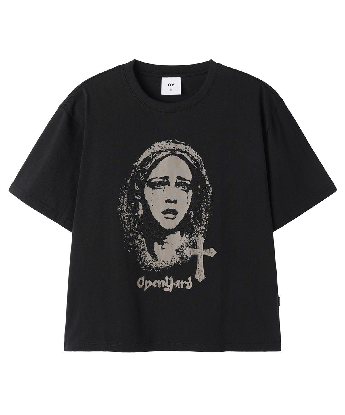 오픈야드(오와이)(OPENYARD(OY)) TEARS OF DIVINE CROP TEE - BLACK