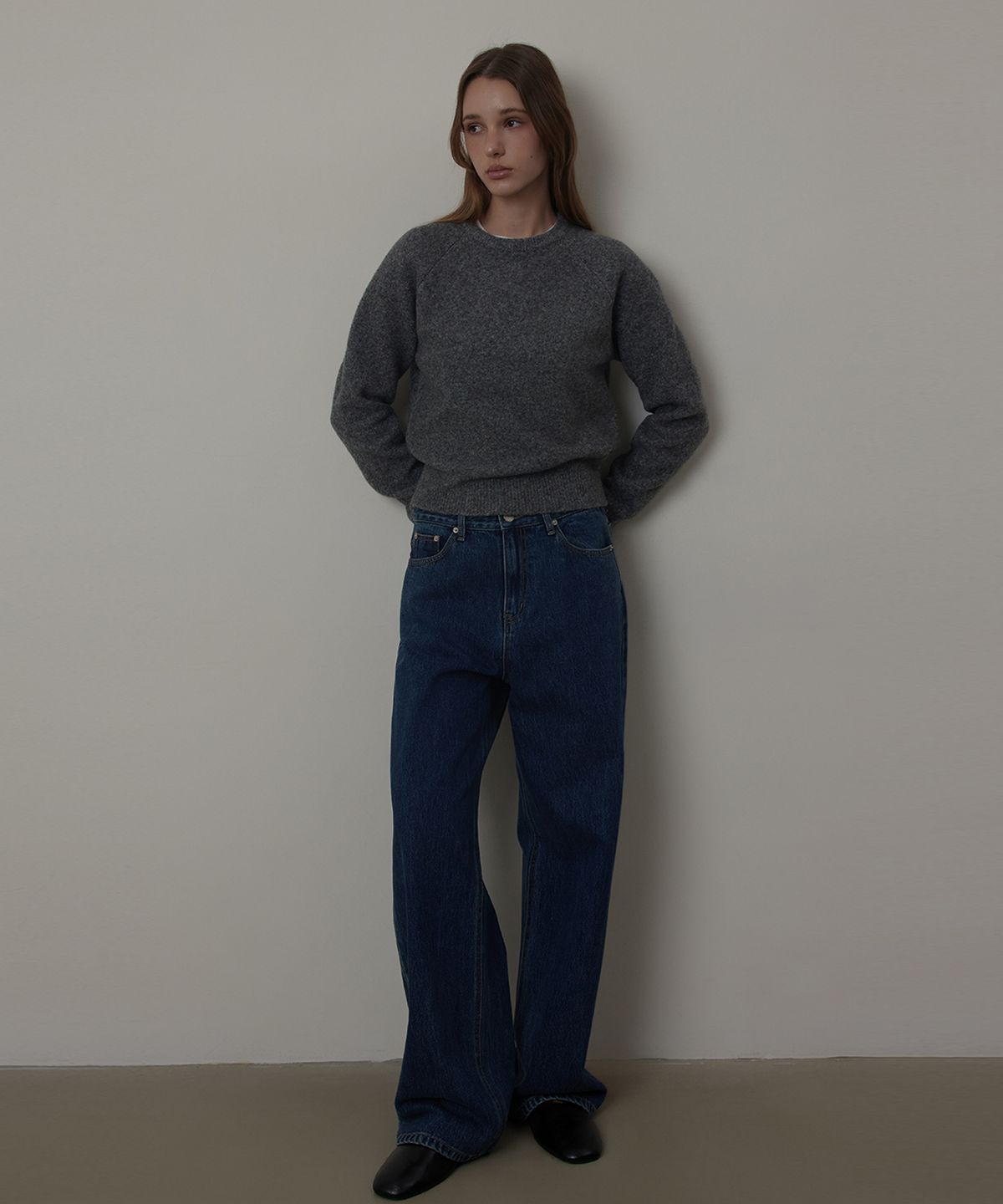 퀸스래빗(Q'SRB) Semi Wide-fit Brushed Washing Denim Pants