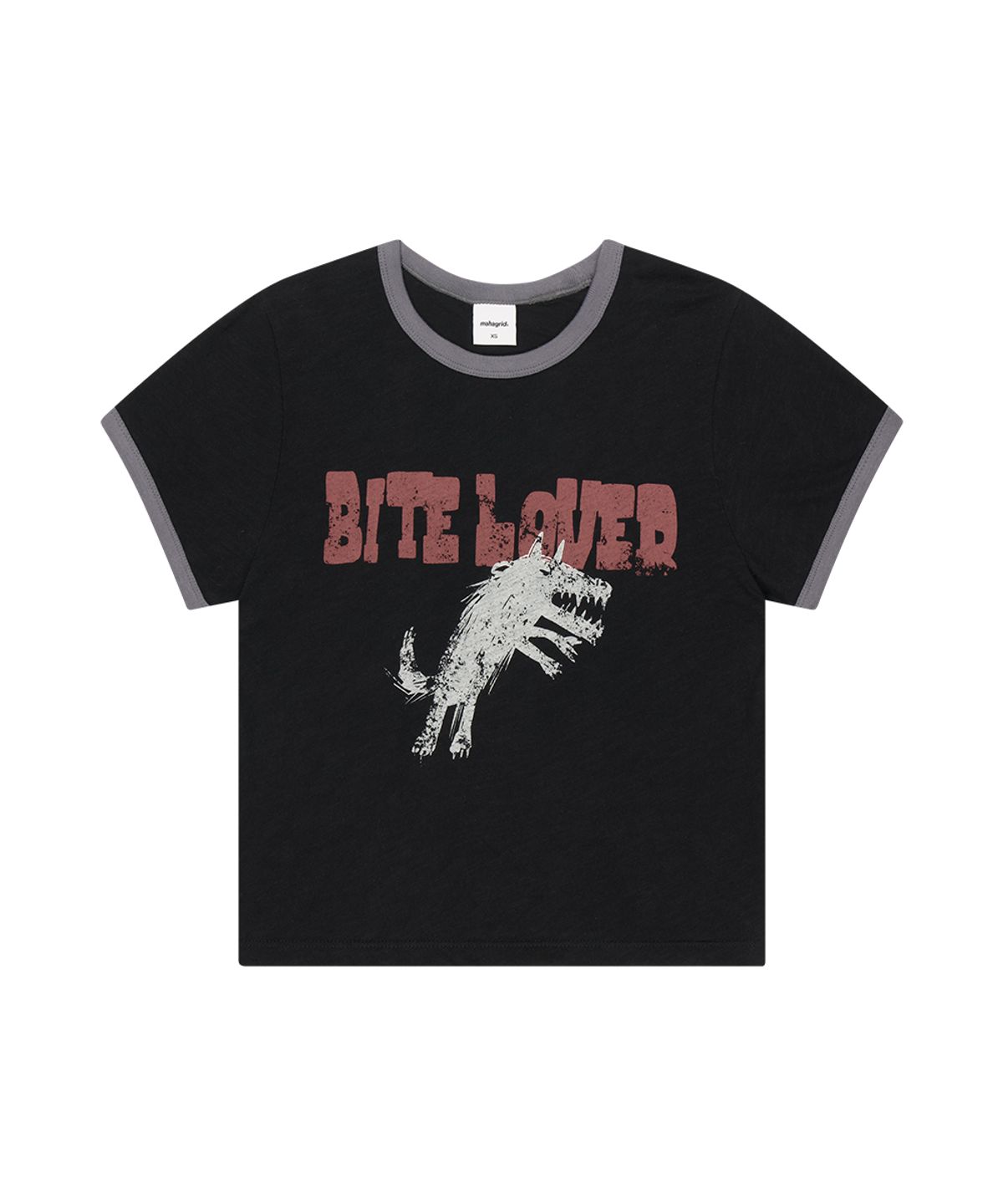 마하그리드(MAHAGRID) BITE LOVER CROP RINGER TEE BLACK(MG2GMFT516A)