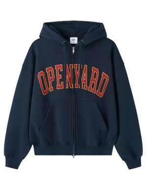 SATIN PATCH HOODIE ZIP UP - NAVY