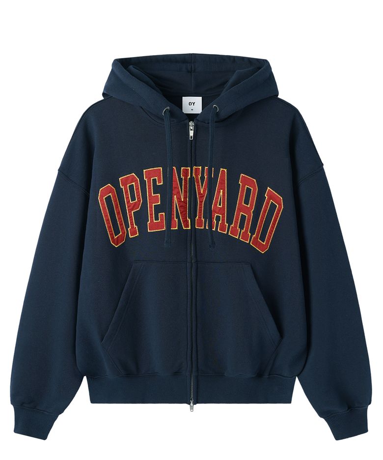 SATIN PATCH HOODIE ZIP UP - NAVY