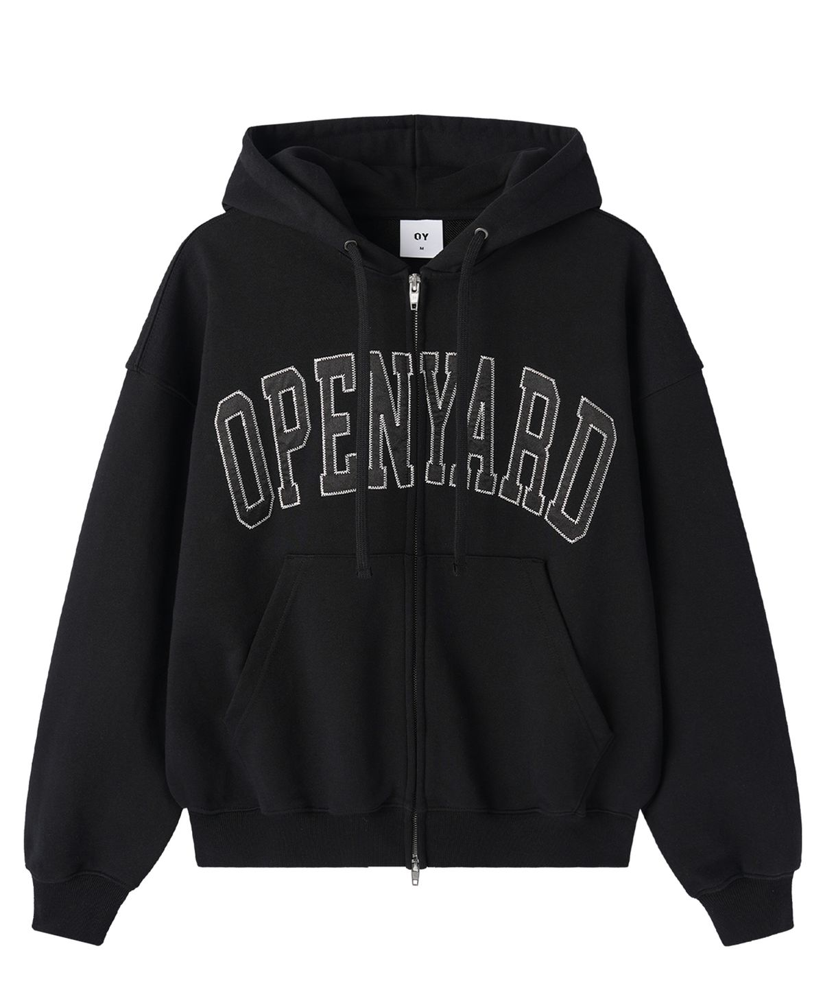오픈야드(오와이)(OPENYARD(OY)) SATIN PATCH HOODIE ZIP UP - BLACK