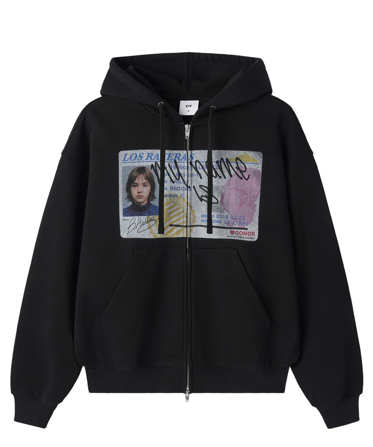 오픈야드(오와이)(OPENYARD(OY)) FAKE LICENSE HOODIE ZIP UP - BLACK