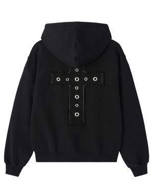 DIVINE STUDDED HOODIE ZIP UP - BLACK
