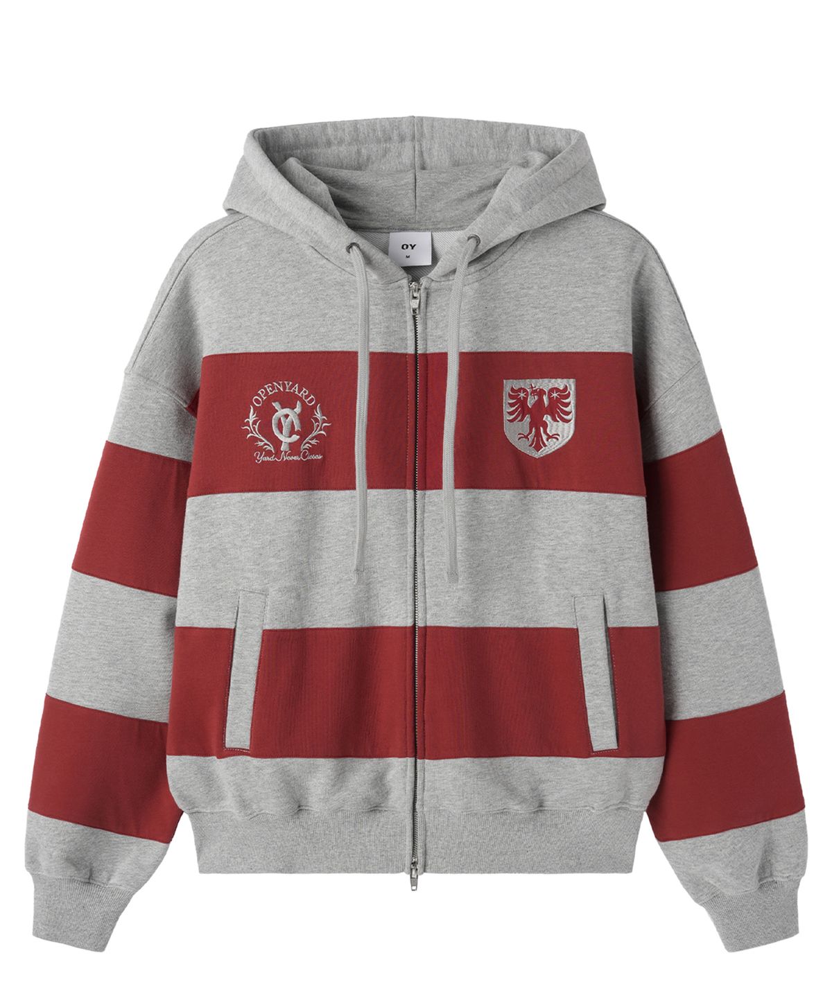 오픈야드(오와이)(OPENYARD(OY)) STRIPE EMBLEM HOODIE ZIP UP - MELANGE