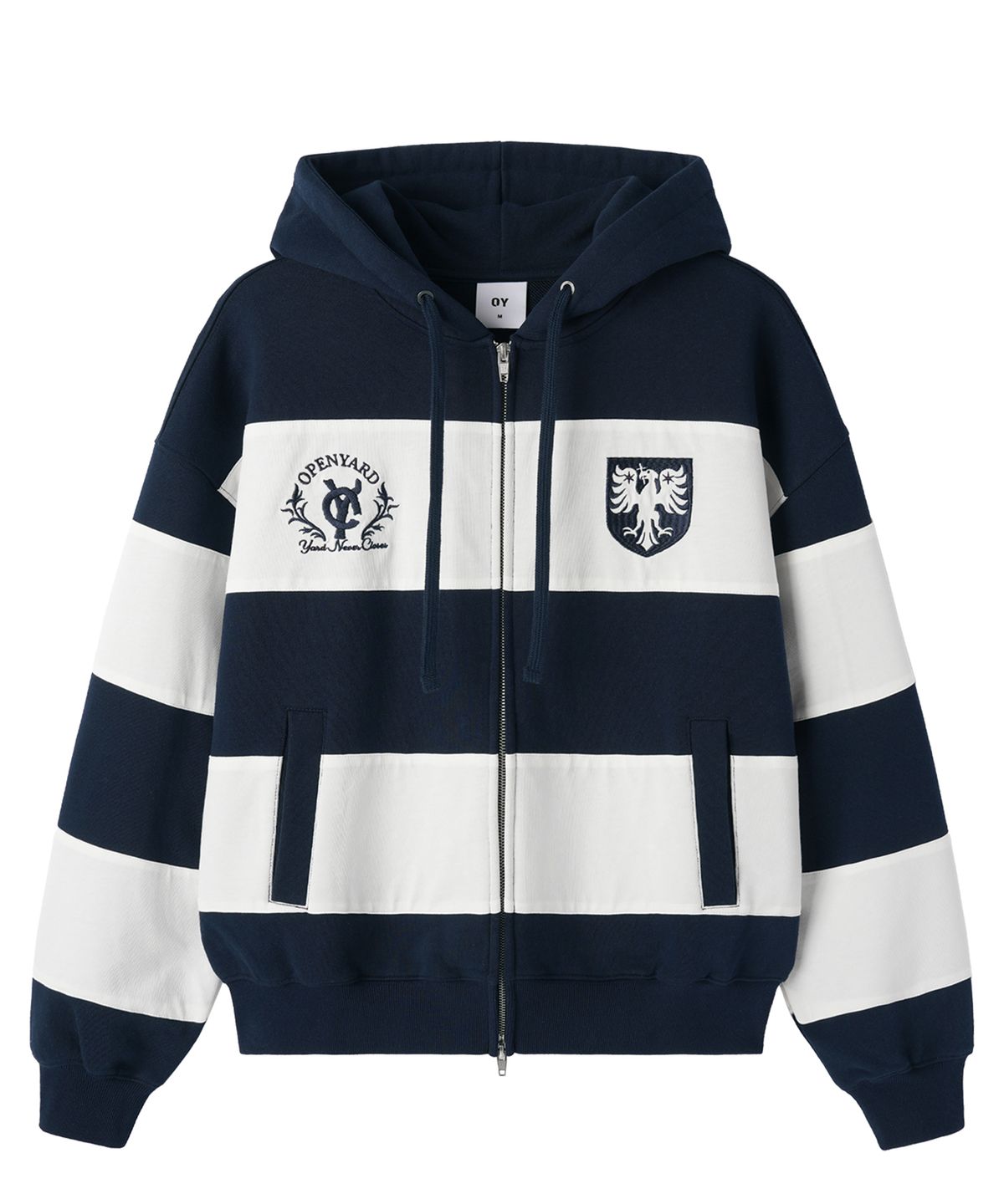 오픈야드(오와이)(OPENYARD(OY)) STRIPE EMBLEM HOODIE ZIP UP - NAVY