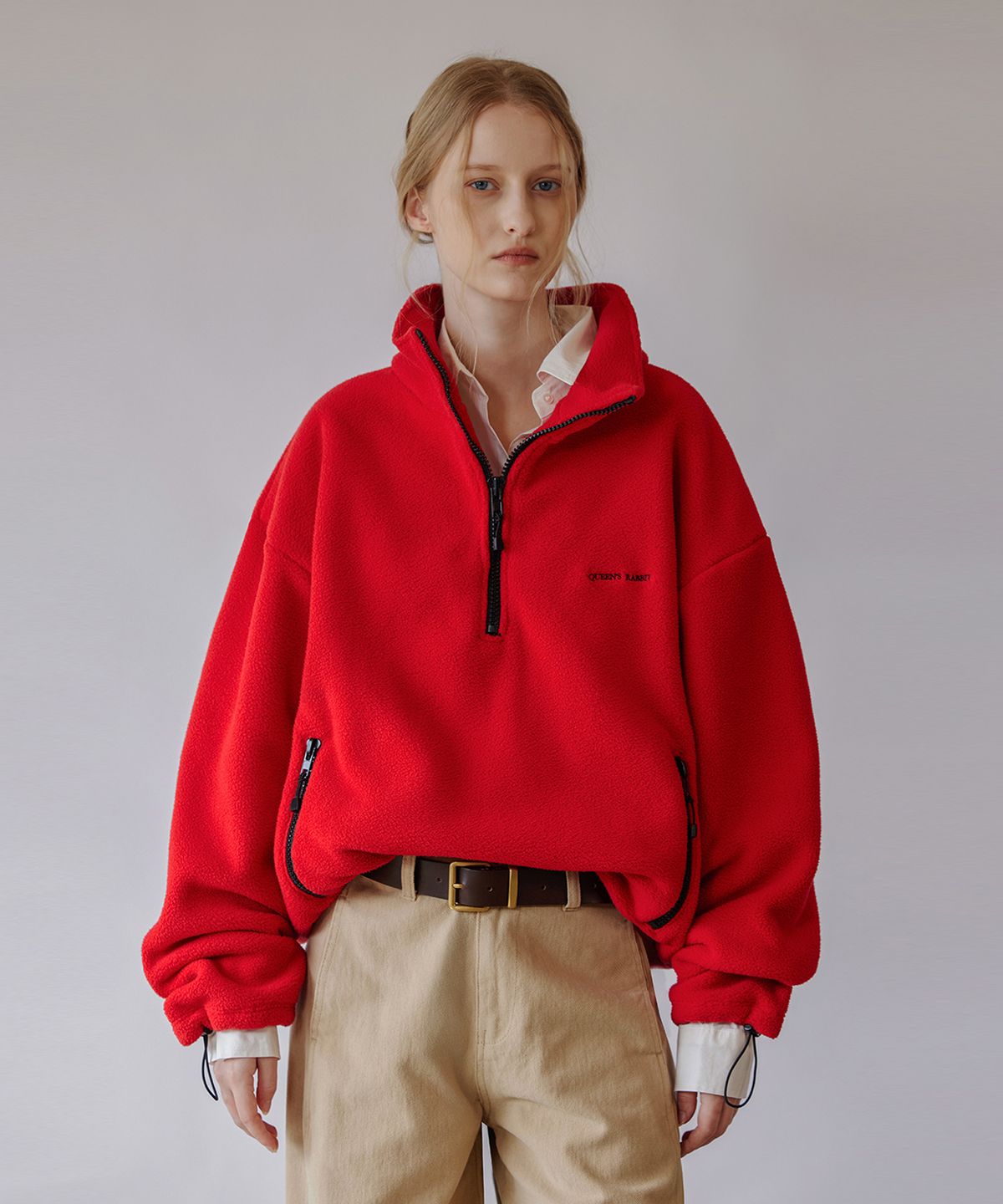 퀸스래빗(Q'SRB) Fleece Color Block Half Zip up