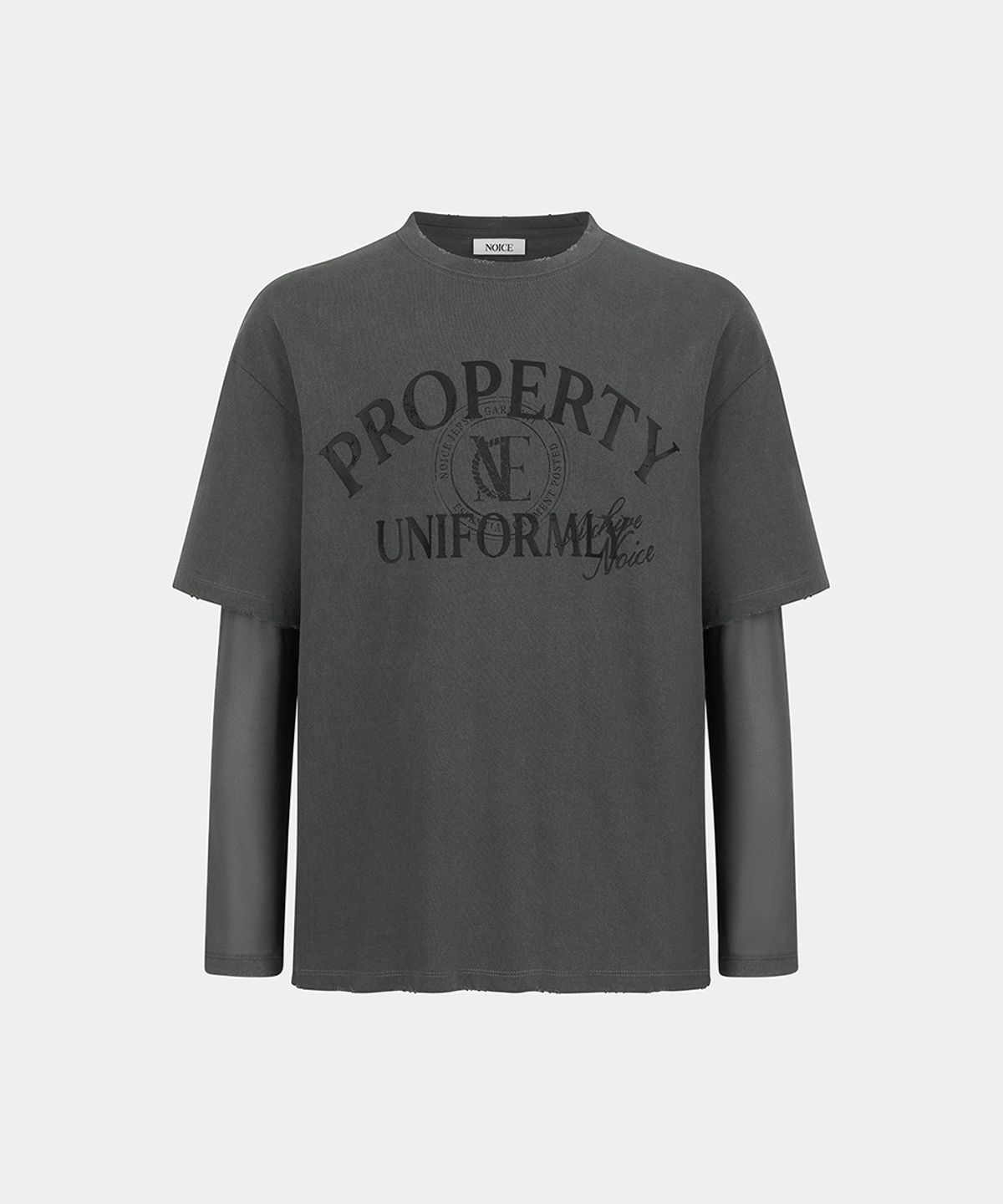 노이스(NOICE) PROPERTY EMBLEM LAYERED T-SHIRT - DARK GRAY