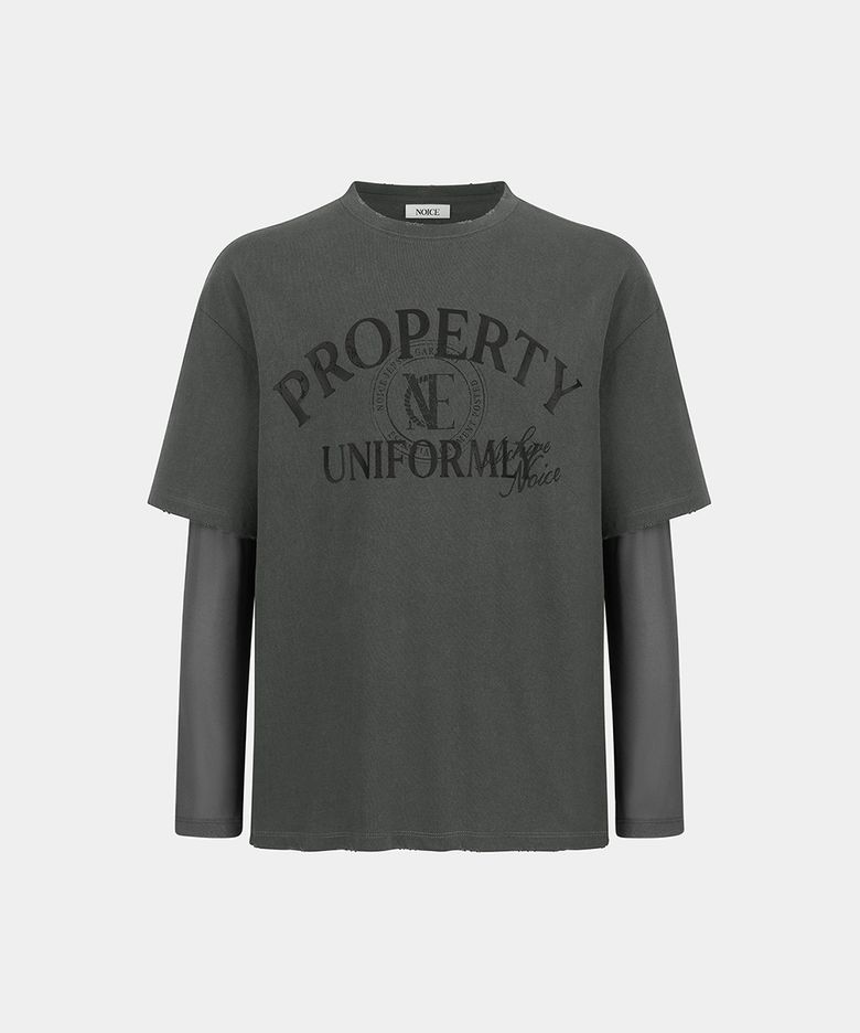 PROPERTY EMBLEM LAYERED T-SHIRT - DARK GRAY