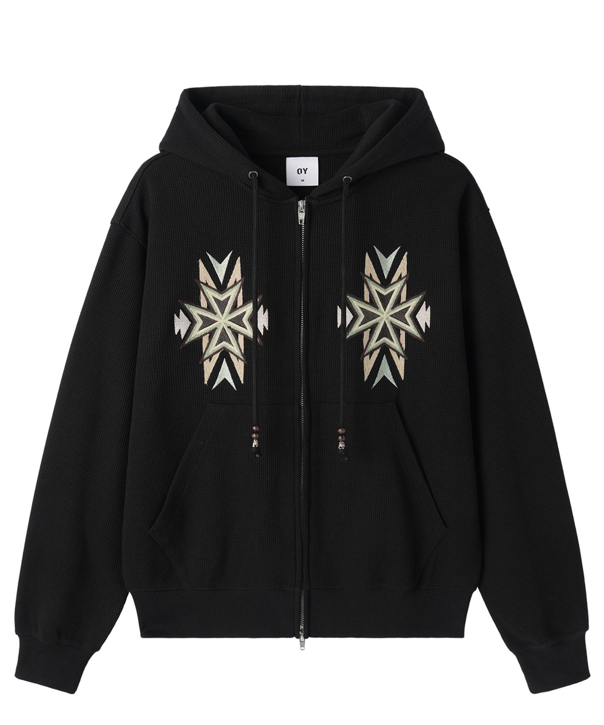 오픈야드(오와이)(OPENYARD(OY)) CROSS WAFFLE HOODIE ZIP UP - BLACK