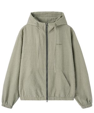 CRINKLE CHECK PATCH JACKET - OLIVE