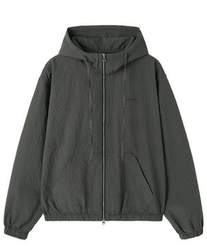 CRINKLE CHECK PATCH JACKET - CHARCOAL