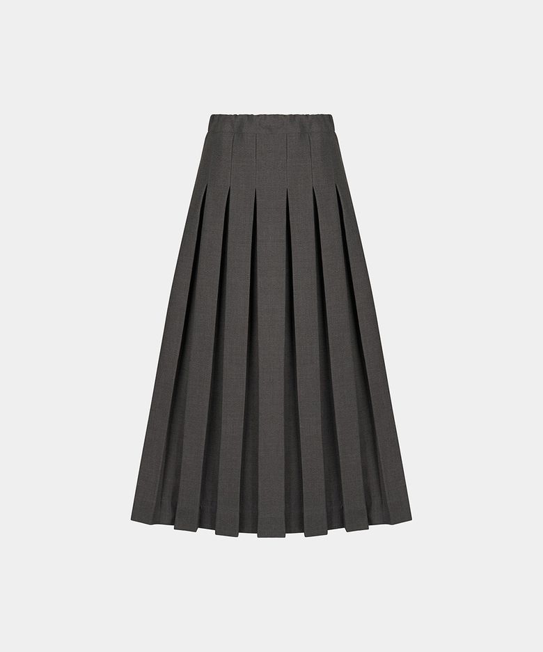 W PLEATED MIDI SKIRT - GRAY