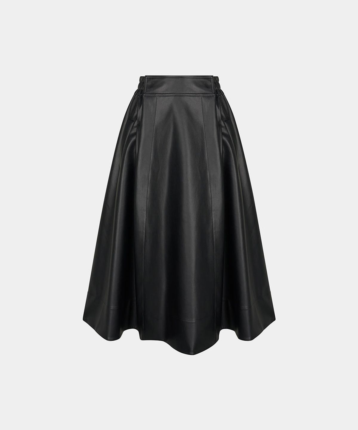 노이스(NOICE) W FULL FLARED FAUX LEATHER MIDI SKIRT - BLACK