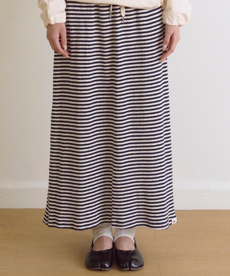 Stripe Sweat Maxi Skirt Navy-White