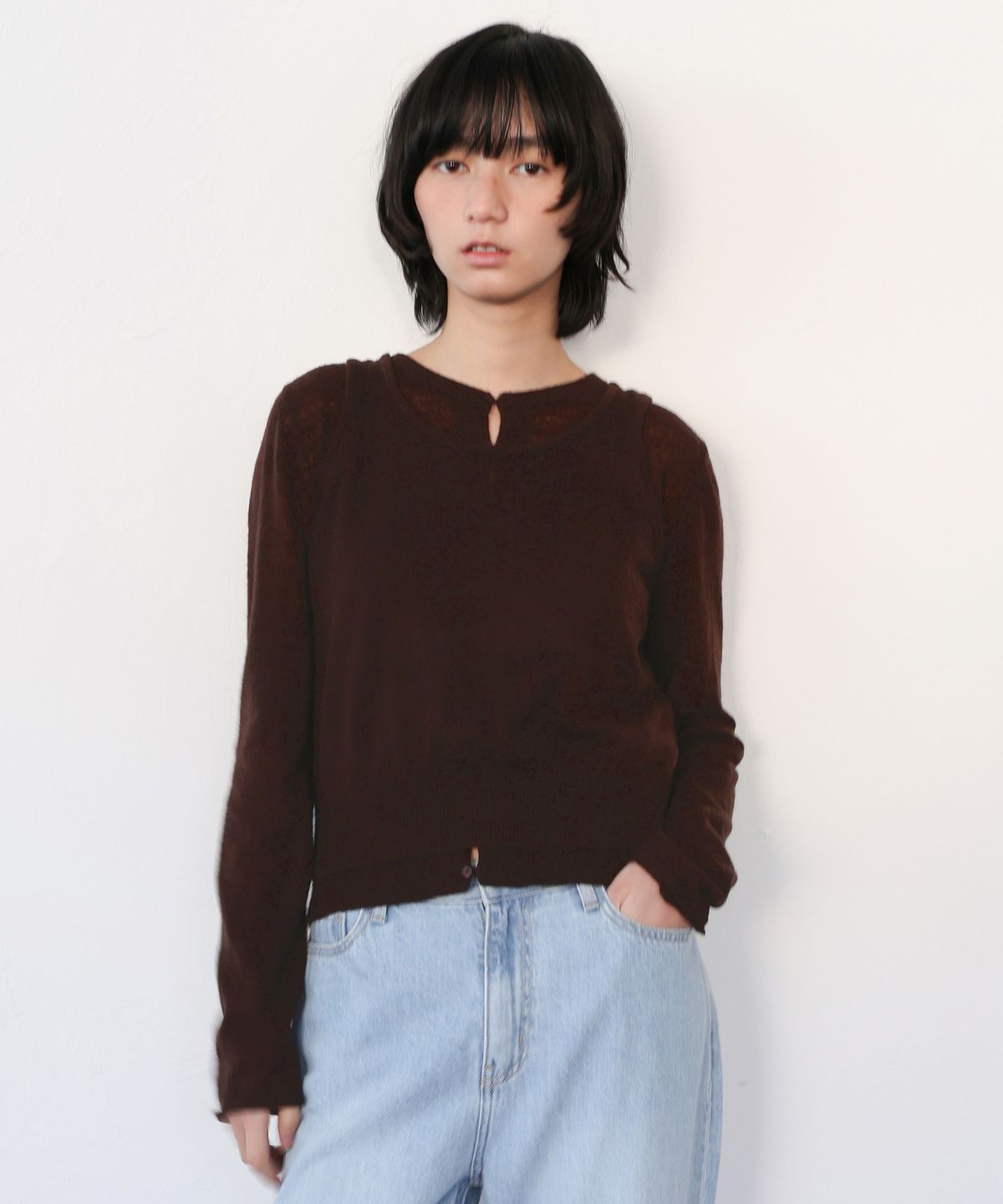 르바(LEVAR) Layered Knit Cardigan Set - Espresso Brown
