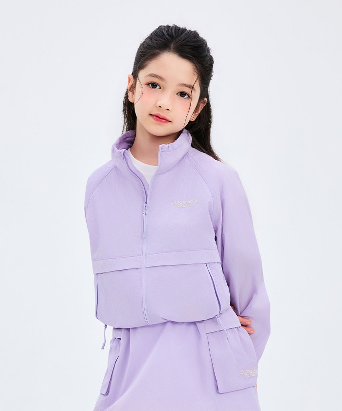디스커버리 키즈(DISCOVERY KIDS) 여아 하이넥 우븐 자켓 (PURPLE)