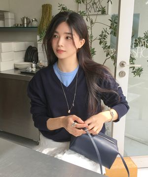 [여울 PICK] All-Day Cotton V-neck Knit - Darknight Navy