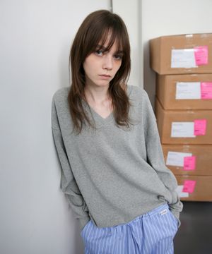 [여울 PICK] All-Day Cotton V-neck Knit - Melange Grey