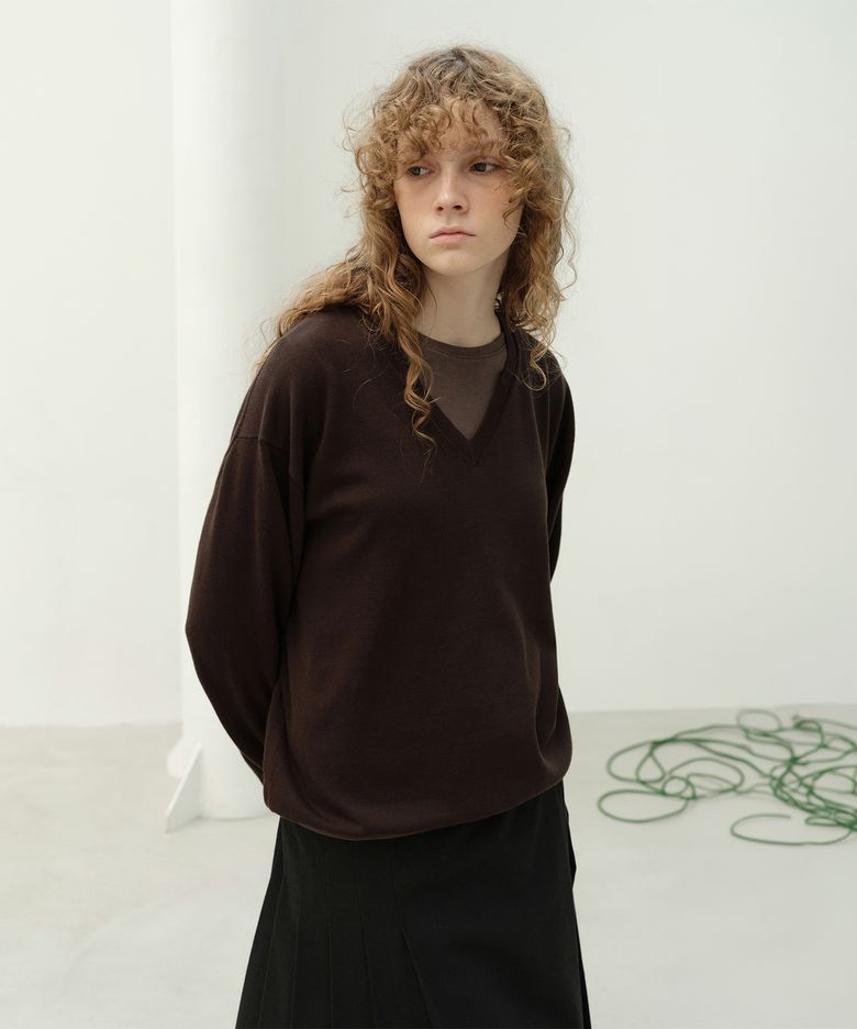 All-day Cotton V-neck Knit - Espresso Brown