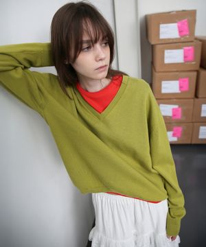 [여울 PICK] All-Day Cotton V-neck Knit - Matcha Olive