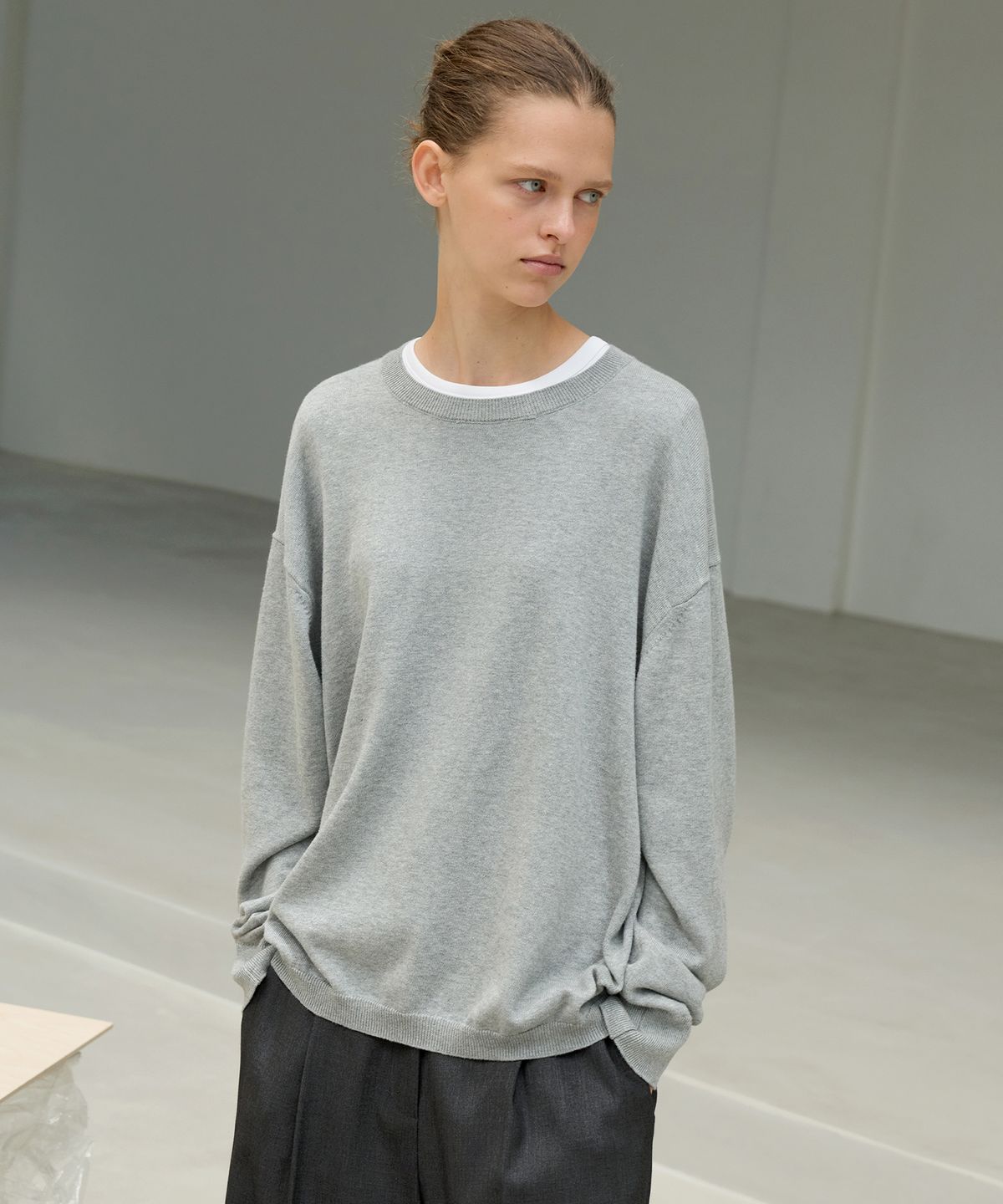 르바(LEVAR) All-day Cotton Round Knit - Melange Grey
