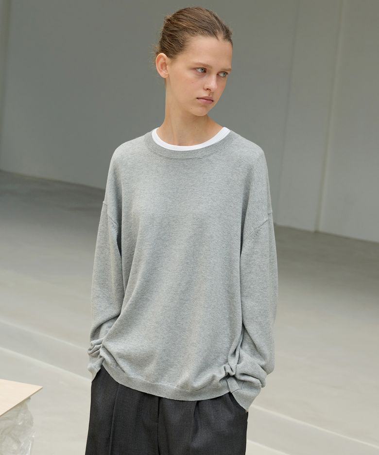 All-day Cotton Round Knit - Melange Grey
