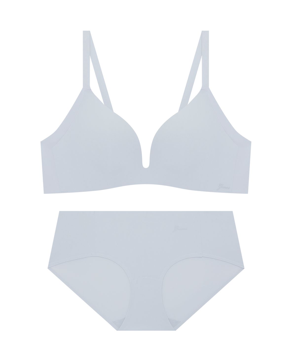 게스언더웨어(GUESS UNDERWEAR) 더블 윙 프리컷 브라 팬티 세트 - 라이트그레이