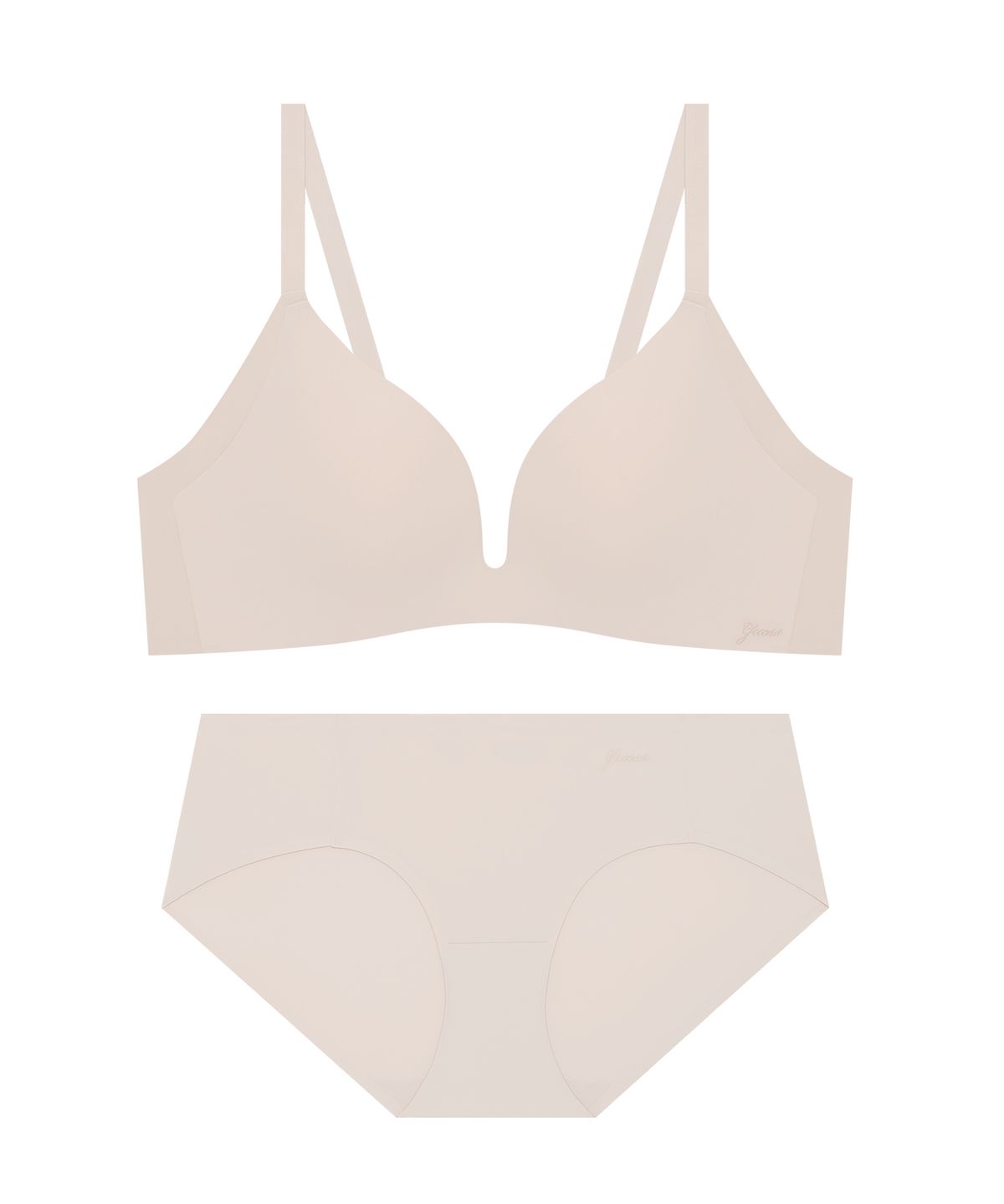 게스언더웨어(GUESS UNDERWEAR) 더블 윙 프리컷 브라 팬티 세트 - 베이지