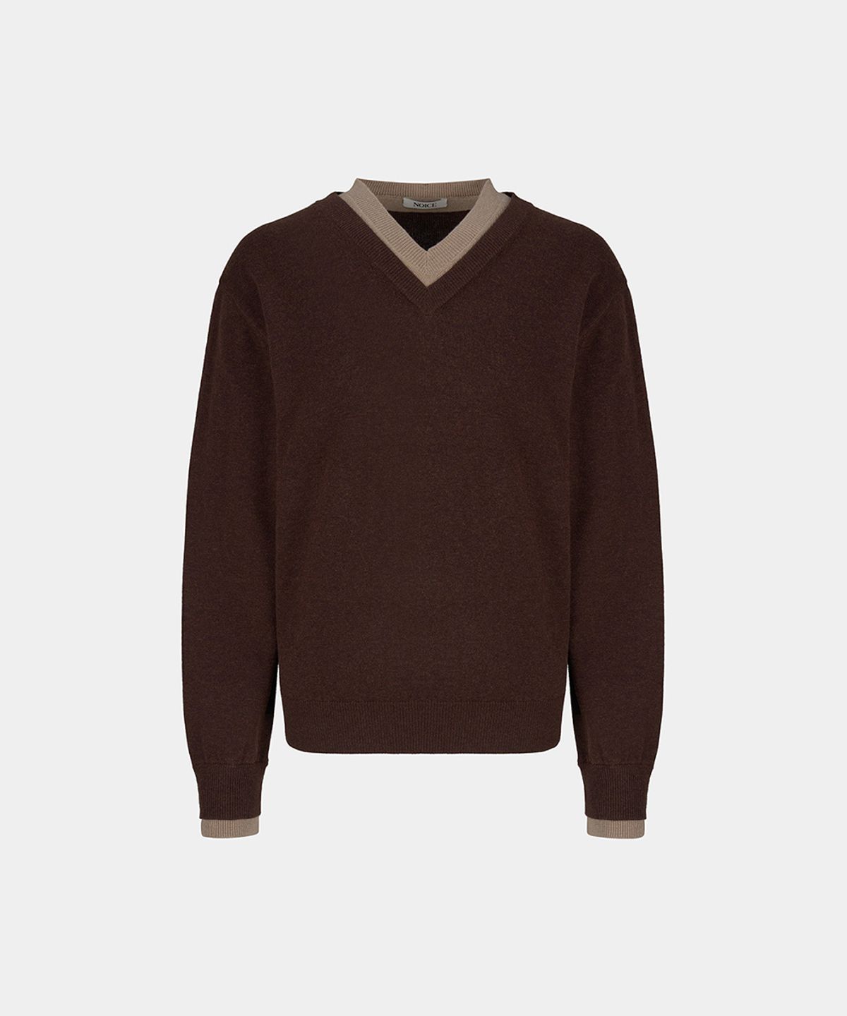 노이스(NOICE) M LAYERD V-NECK MERINO KNIT TOP - BROWN