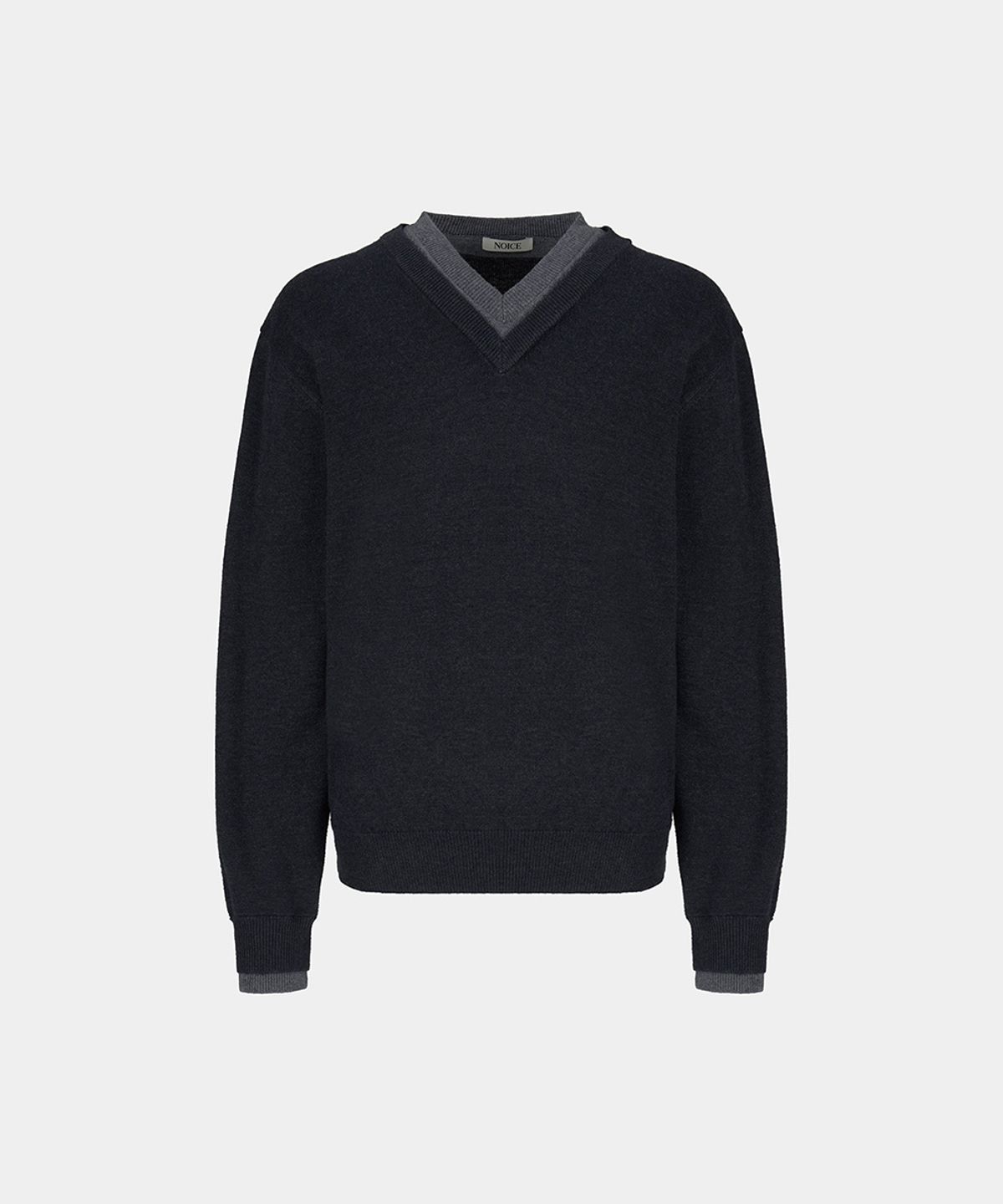 노이스(NOICE) M LAYERD V-NECK MERINO KNIT TOP - CHARCOAL
