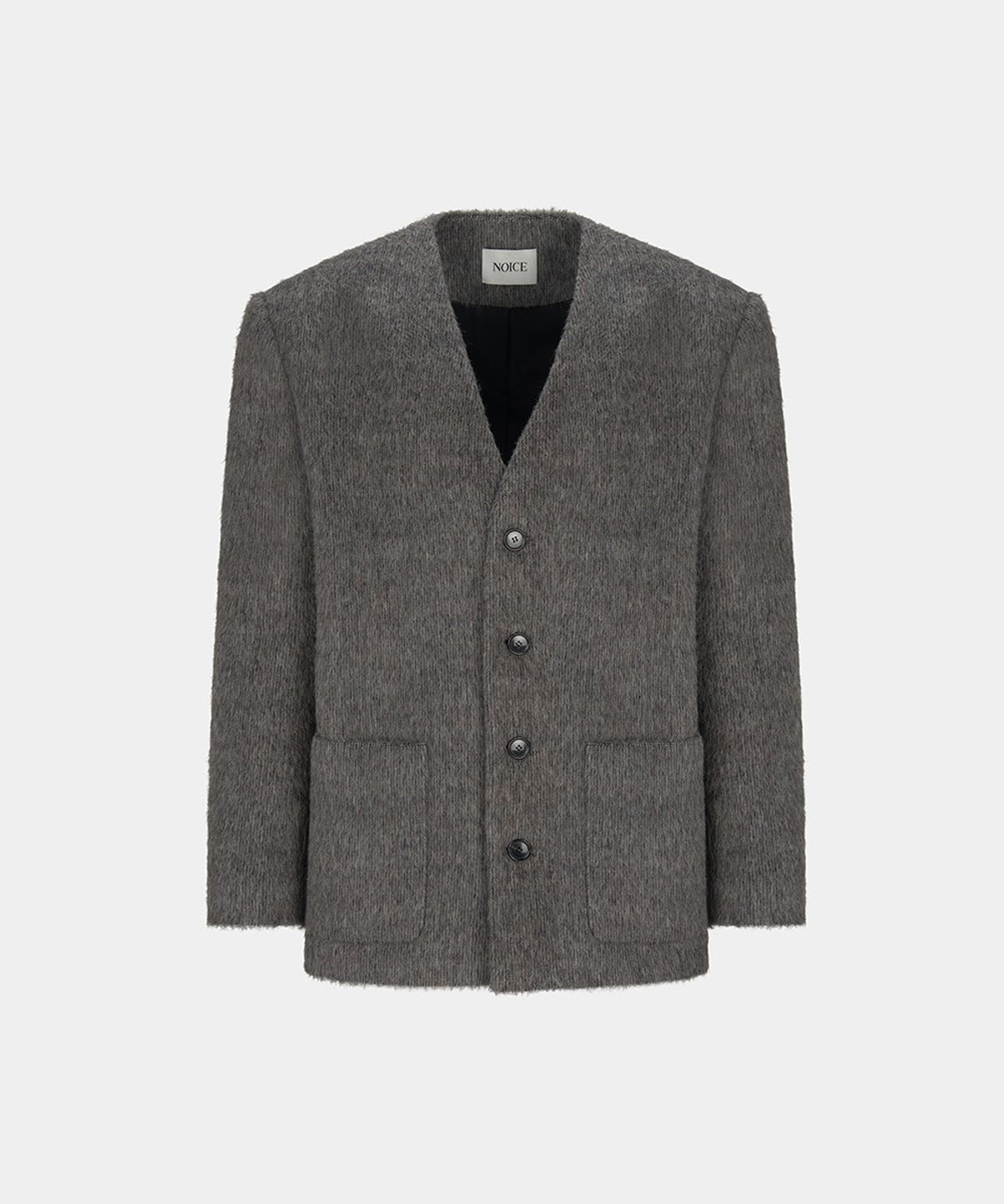 노이스(NOICE) COLLARLESS MOHAIR ALPACA JACKET - GRAY