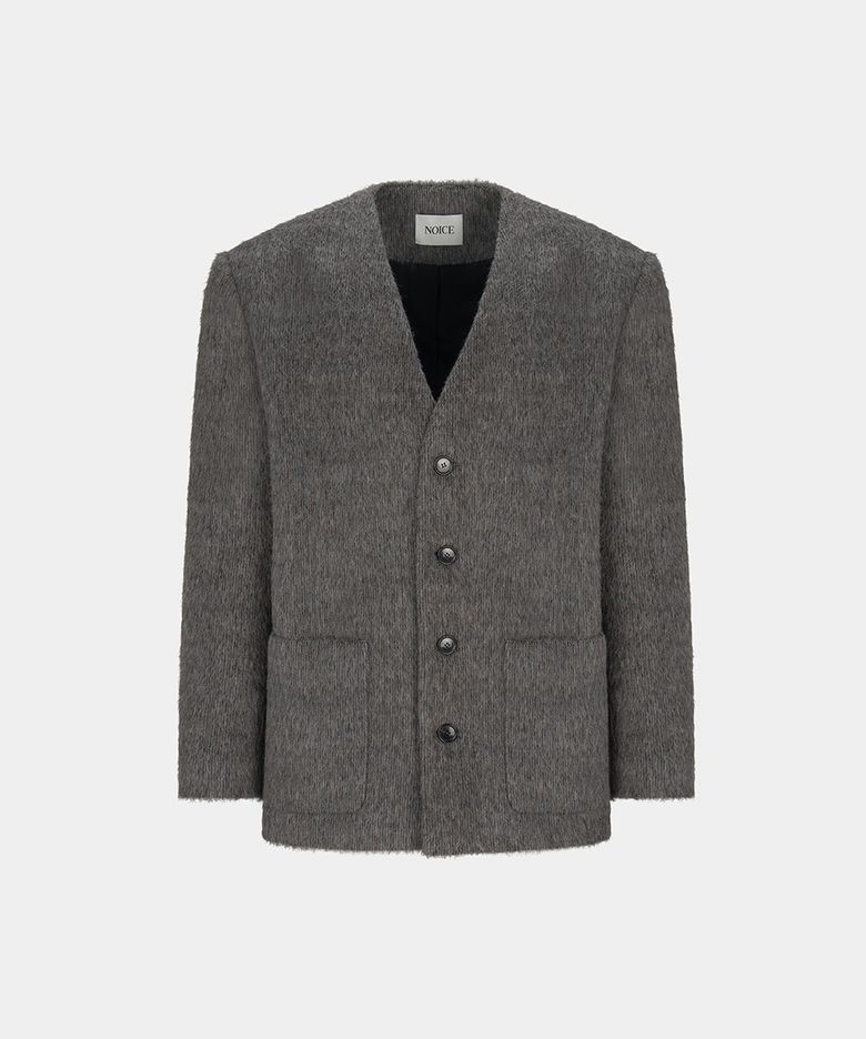 COLLARLESS MOHAIR ALPACA JACKET - GRAY