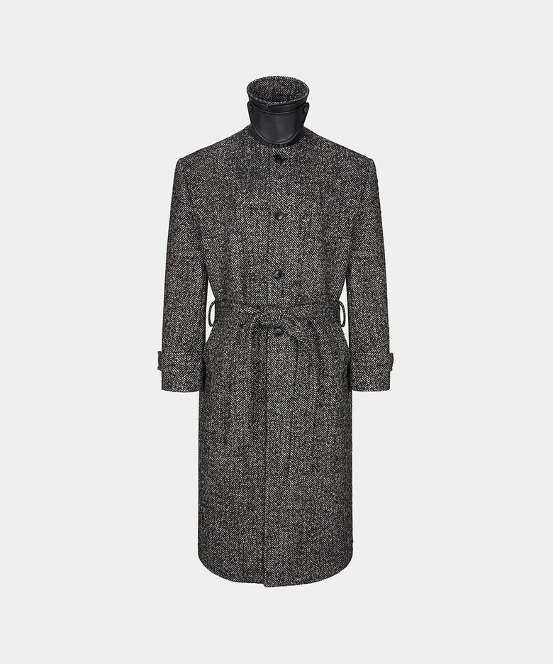 OVERSIZE BELTED HERRINGBONE BALMACAAN COAT - CHARCOAL
