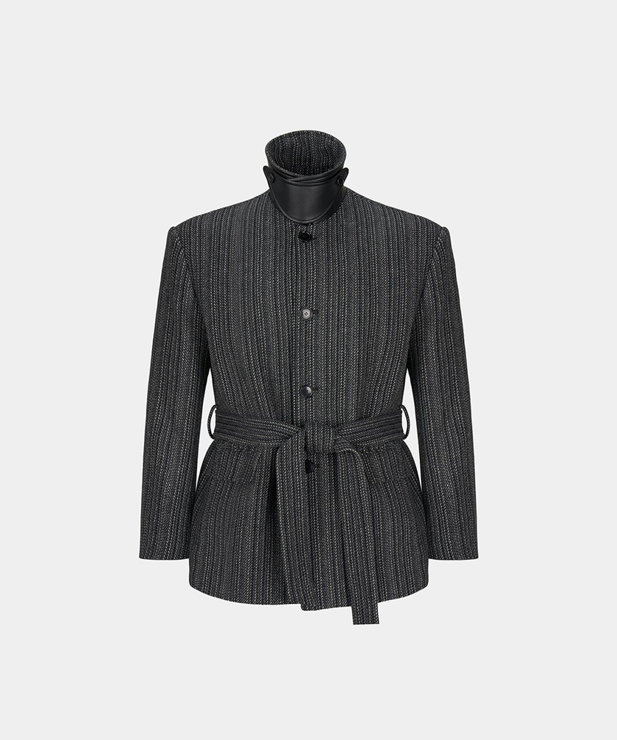 노이스(NOICE) WOOL HERRINGBONE CAR COAT - CHARCOAL