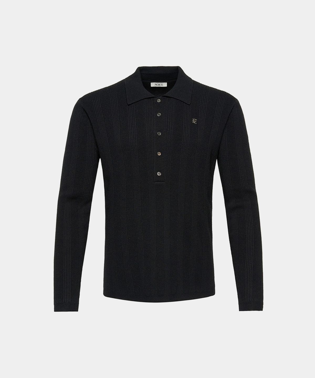 노이스(NOICE) MERINO RIBBED KNIT POLO SHIRT - BLACK