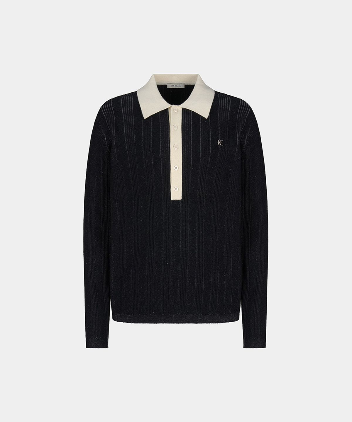 노이스(NOICE) MERINO RIBBED KNIT POLO SHIRT - BLACK & WHITE