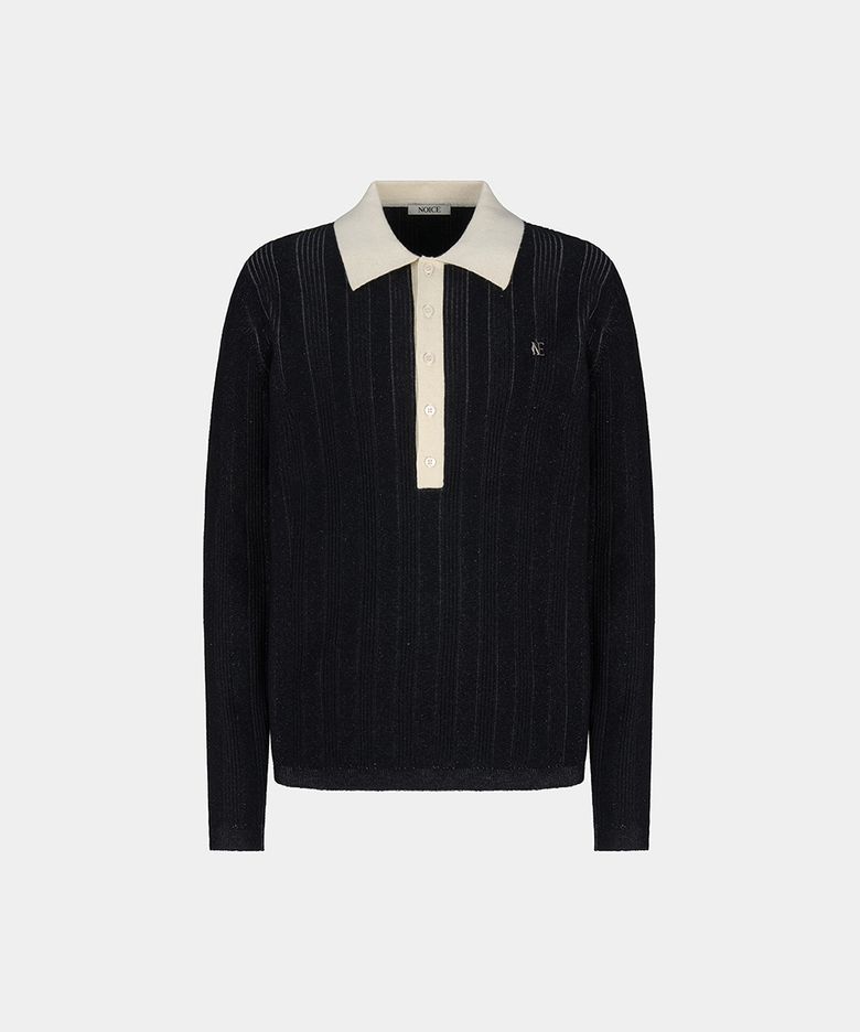 MERINO RIBBED KNIT POLO SHIRT - BLACK & WHITE
