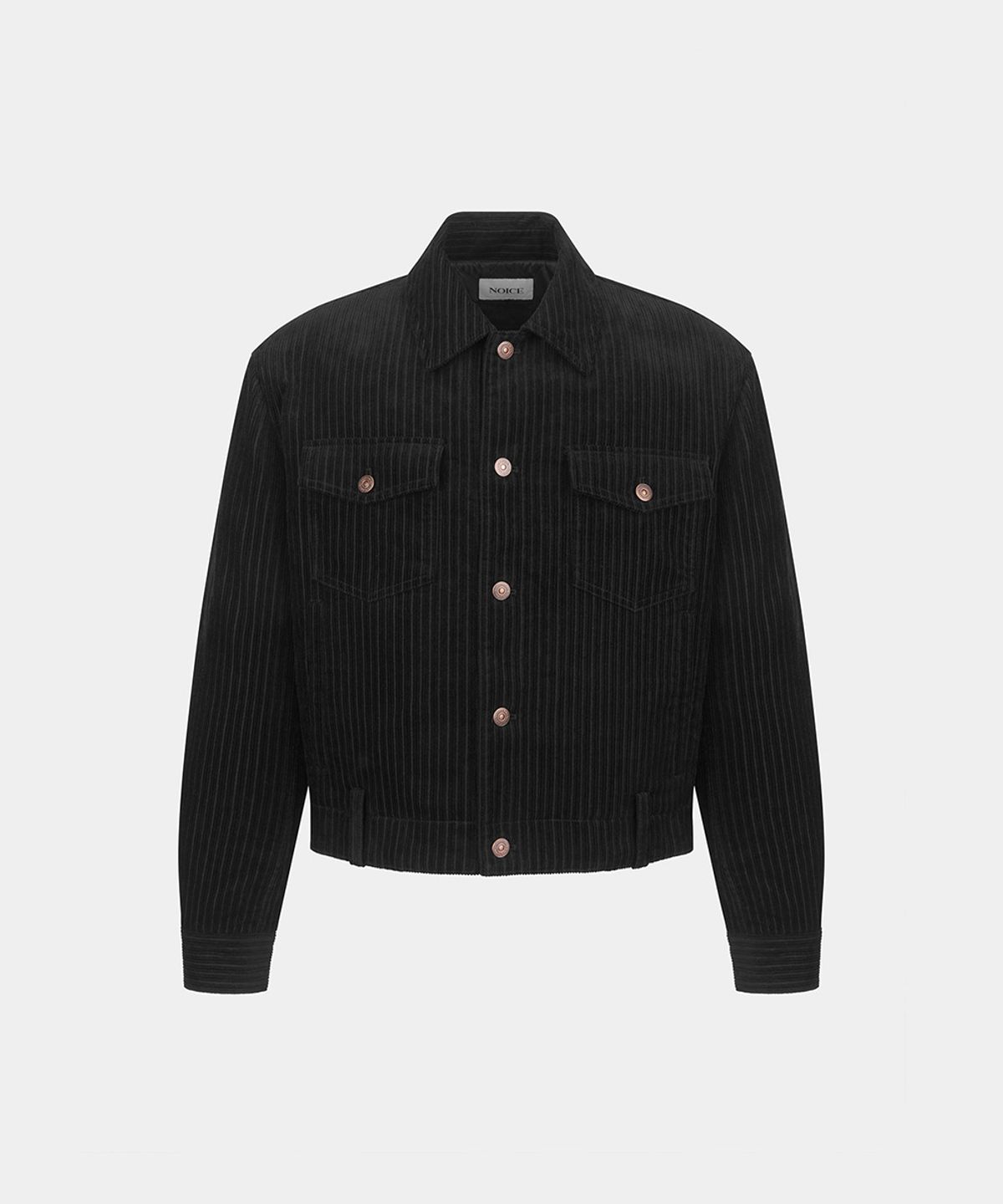 노이스(NOICE) DISTORTED CORDUROY TRUCKER JACKET - BLACK