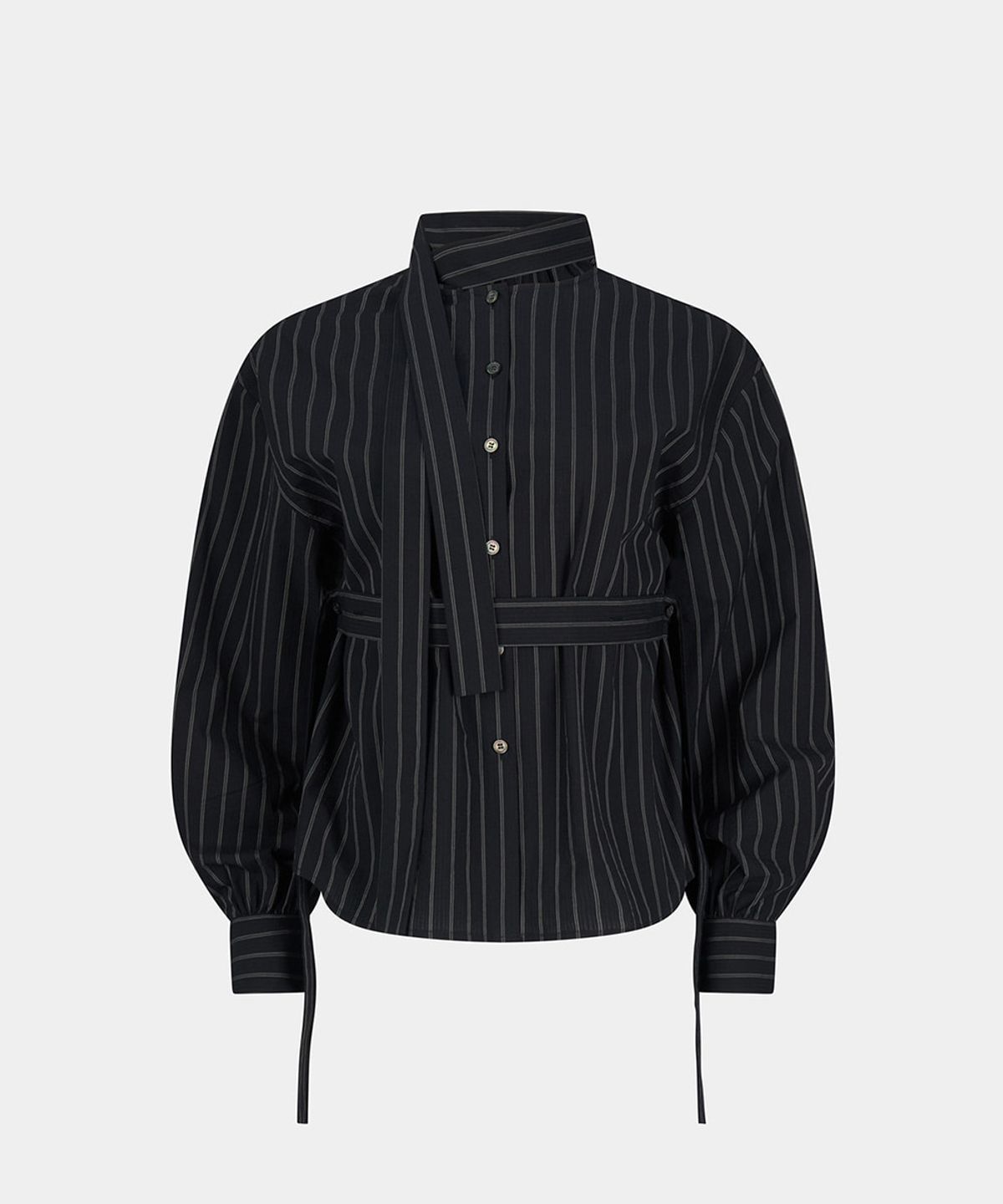 노이스(NOICE) W STRIPED SCARF BLOUSE - BLACK