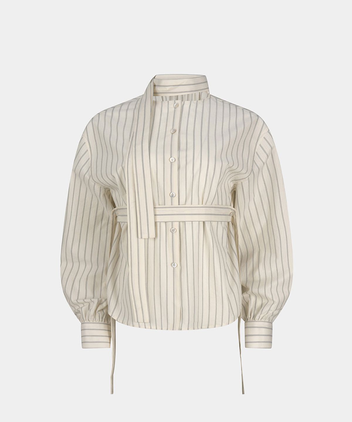 노이스(NOICE) W STRIPED SCARF BLOUSE - IVORY