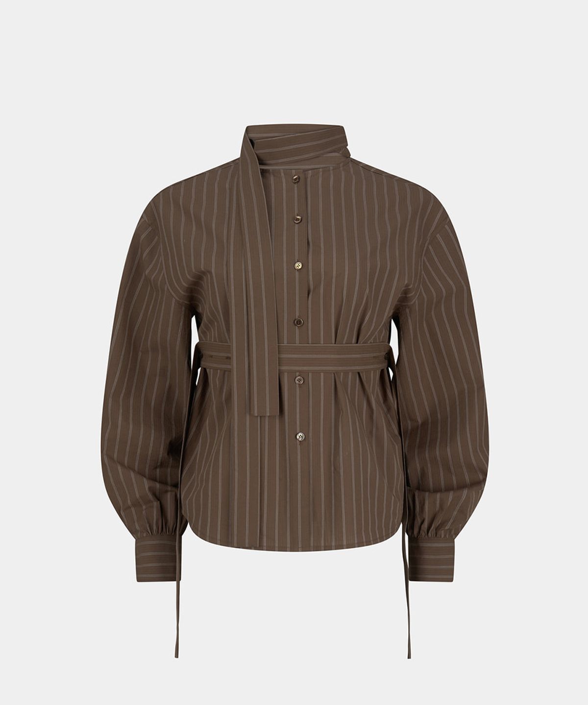 노이스(NOICE) W STRIPED SCARF BLOUSE - BROWN