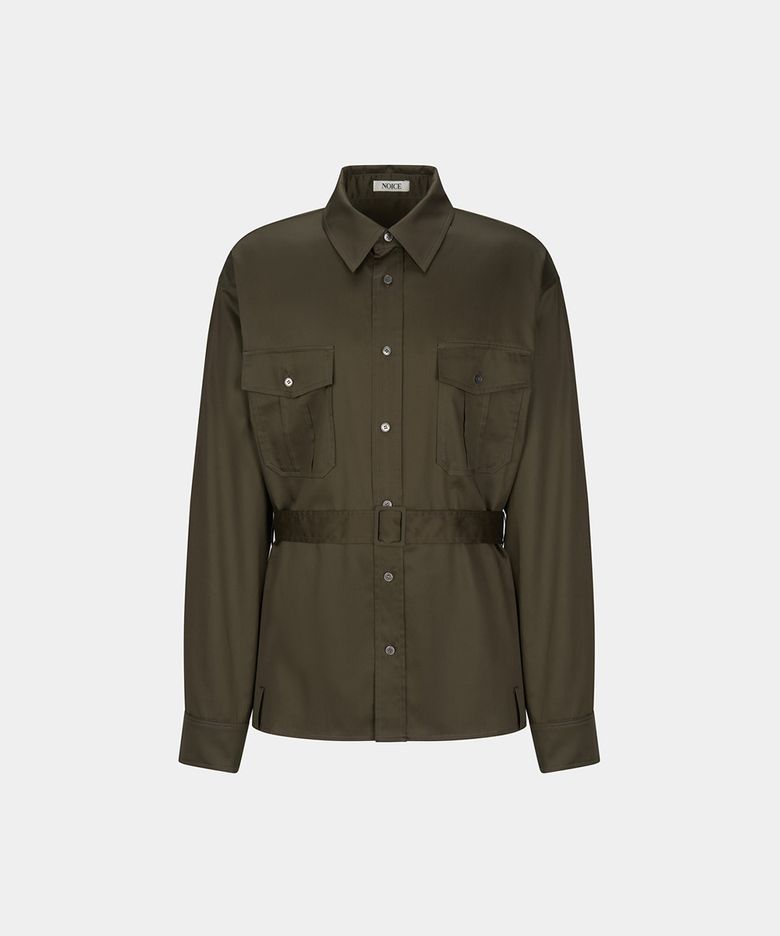 W BELTED COTTON SHIRT - KHAKI