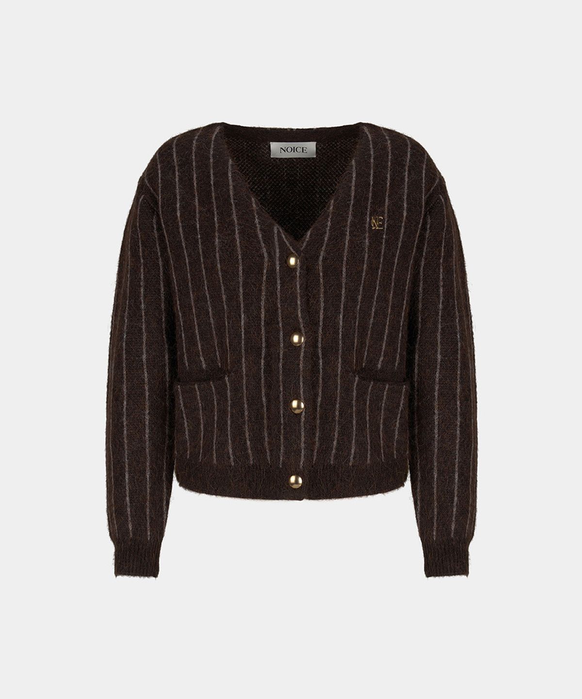 노이스(NOICE) W STRIPE MOHAIR KNIT CARDIGAN - BROWN